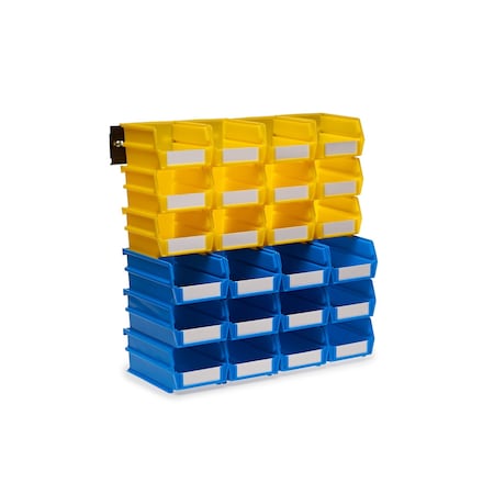 Triton Products Wall Storage Unit W/ (12) Small Yellow Bins, (12) Medium Blue Bins, Wall Mount Rails 3-1020YBWS